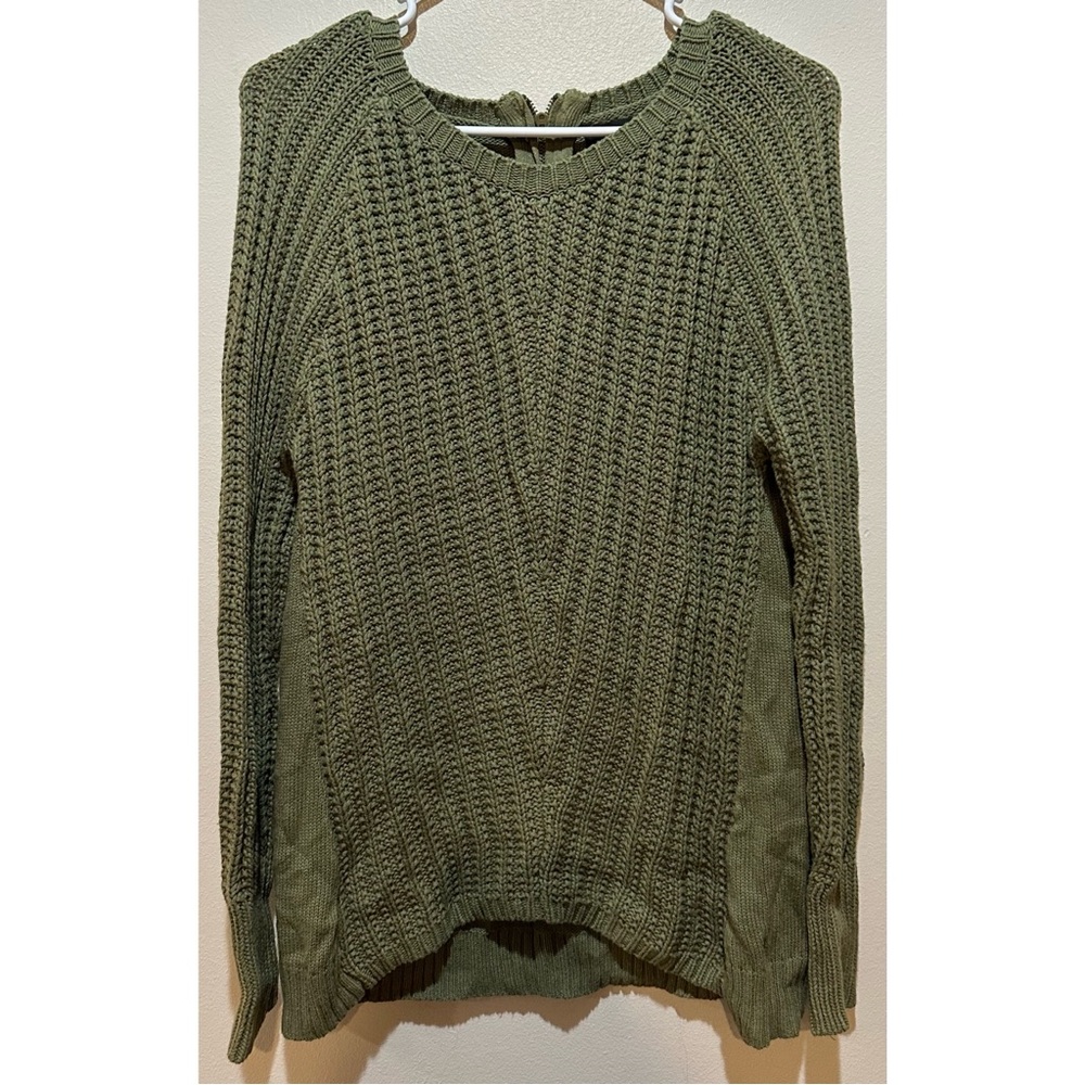 Kaisely Womens Olive Green Cotton Knit Sweater Back Zip Chunky Textured Medium